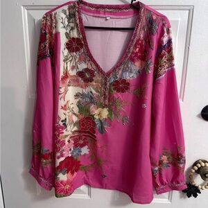 Floral Embroidered Pink Blouse